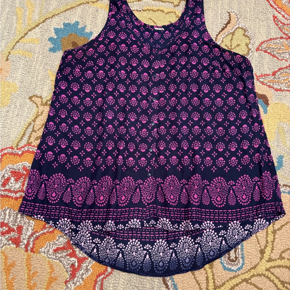 Women's Sleeveless Patterned Top - Pink and Blue